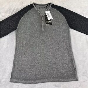Indigo Star Men’s Dark Gray/Black Long sleeve Knit Raglan Henley Tshirt size S